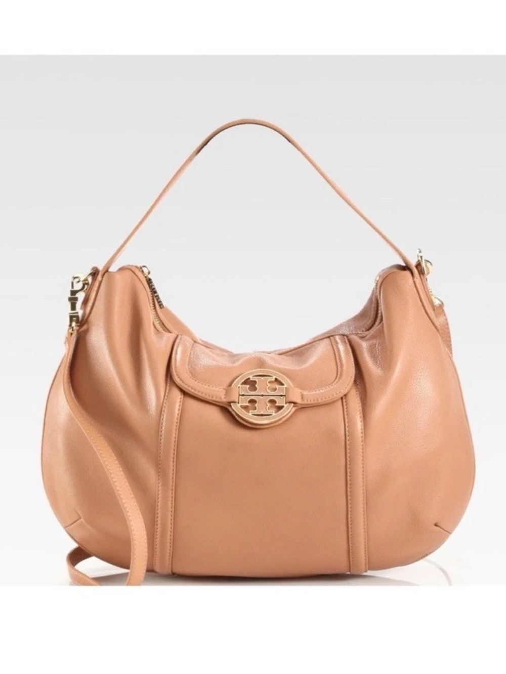 New NWT Tory Burch Amanda Classic Leather Hobo Crossbody Tan Aged Vachetta Gold